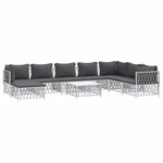 Salon de jardin meuble d'extérieur ensemble de mobilier avec coussins 9 pièces blanc acier 02_0018324