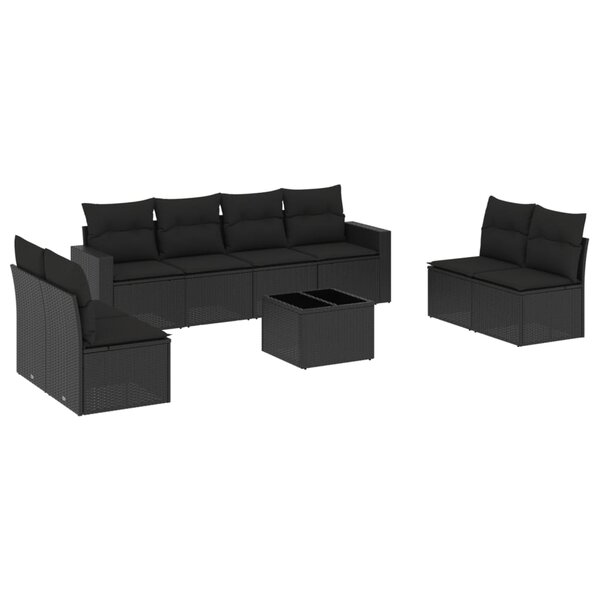 vidaXL Salon de jardin 9 Pièces avec coussins noir résine tressée