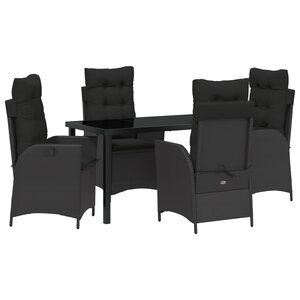 vidaXL Ensemble de jardin 5 pièces Noir Poly Rattan
