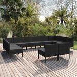 vidaXL Salon de jardin 12 Pièces avec coussins Résine tressée Noir