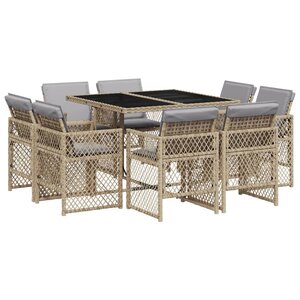vidaXL Ensemble à manger de jardin et coussins 9 Pièces mélange beige