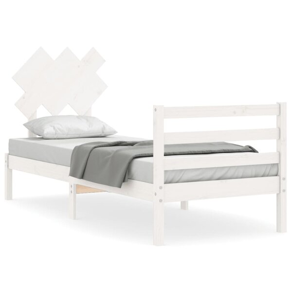 vidaXL Cadre de lit avec tête de lit blanc simple bois massif