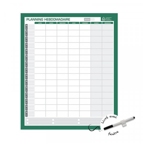 Planning perpétuel hebdomadaire réutilisable - 60 x 50 cm - bouchut