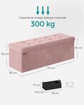 Banc de rangement pouf en velours avec couvercle avec 2 boîtes séparateur amovible capacité de charge 300 kg pour couloir salon chambre rose 12_0004163
