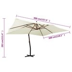 vidaXL Parasol en porte-à-faux avec mât en bois 400x300 cm Blanc sable