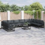 vidaXL Ensemble de canapé de jardin avec coussin 10 Pièces Noir Aluminium