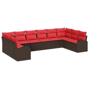 vidaXL Ensemble de Canapés avec coussin 10 Pièces Marron polyrotin
