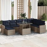vidaXL Salon de jardin avec coussins 9 Pièces gris résine tressée acacia