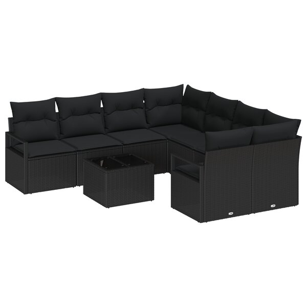 vidaXL Canapé de Jardin 9 Pièces avec Coussins Noirs en Poly Rattan