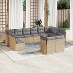 vidaXL Salon de jardin avec coussins 12 Pièces beige résine tressée
