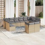 vidaXL Salon de jardin avec coussins 12 Pièces beige résine tressée