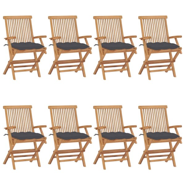 vidaXL Chaises de jardin avec coussins anthracite lot de 8 Teck massif