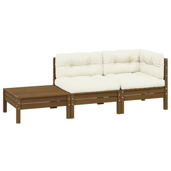 vidaXL Salon de jardin 3 Pièces avec coussins crème bois de pin massif