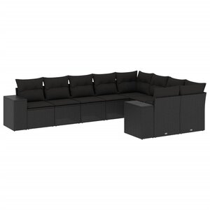 vidaXL Salon de jardin 9 Pièces avec coussins noir résine tressée