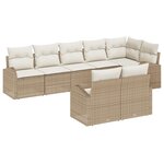 Ensemble de Canapé de Jardin 8 Pièces avec Coussins Beige Poly Rattan