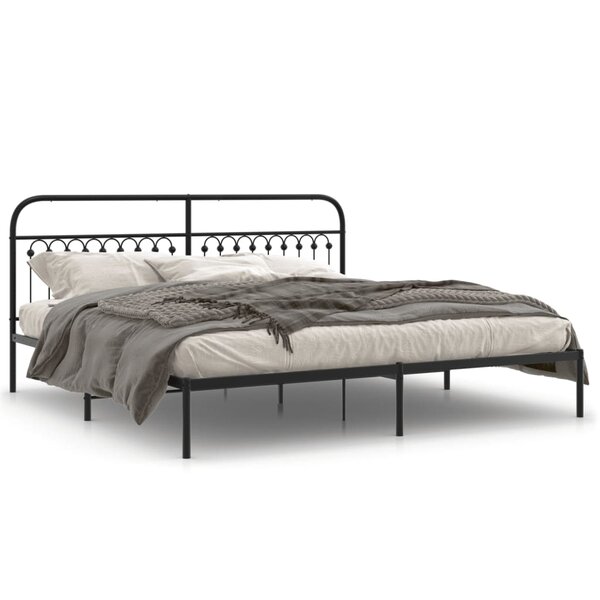 vidaXL Cadre de lit métal sans matelas avec tête de lit noir 200x200cm