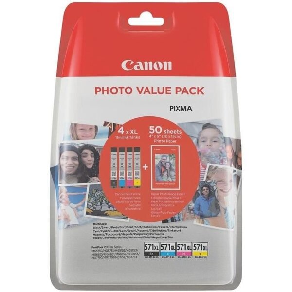 Canon cartouches d'encre cli-571xl - cyan  magenta  jaune et noir - pour impression photo