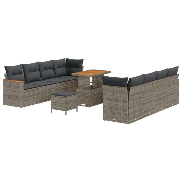vidaXL Ensemble de canapé de jardin 11 Pièces Gris polyrotin