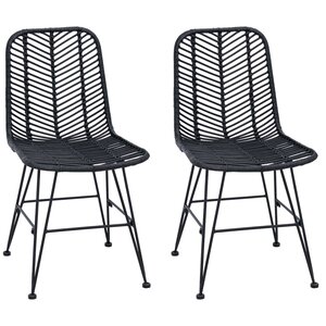 vidaXL Chaise de salle à manger 2 pc Rotin et métal Noir