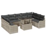 Ensemble de canapé de jardin 10 pièces avec coussins gris clair en rotin poly