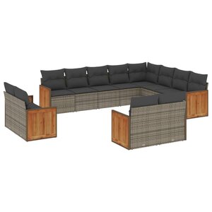 vidaXL Salon de jardin avec coussins 12 Pièces gris résine tressée