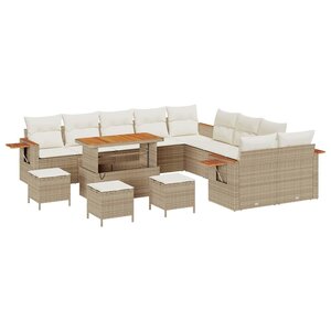 vidaXL Ensemble de canapé de jardin 14 Pièces Beige Poly rotin