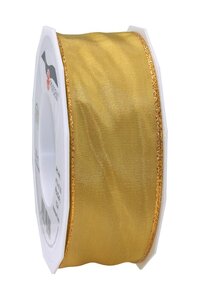 Ruban de soie avec bordure doré manhattan 25-m-rouleau 40 mm or