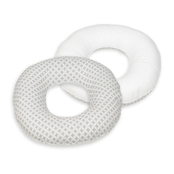 Coussin rond post natal carreaux gris   blanc