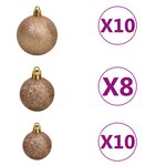 Vidaxl set de boules de noël avec pic et 300 led 120pièces doré rose