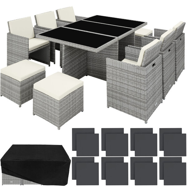 Tectake Salon de jardin NEW YORK 10 places avec 2 sets de housses + housse de protection, variante 2 - gris clair