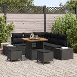vidaXL Ensemble de canapé de jardin avec coussin 8 Pièces Noir Poly rotin