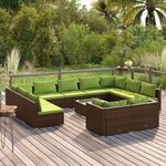 vidaXL Salon de jardin 12 Pièces avec coussins Marron Résine tressée
