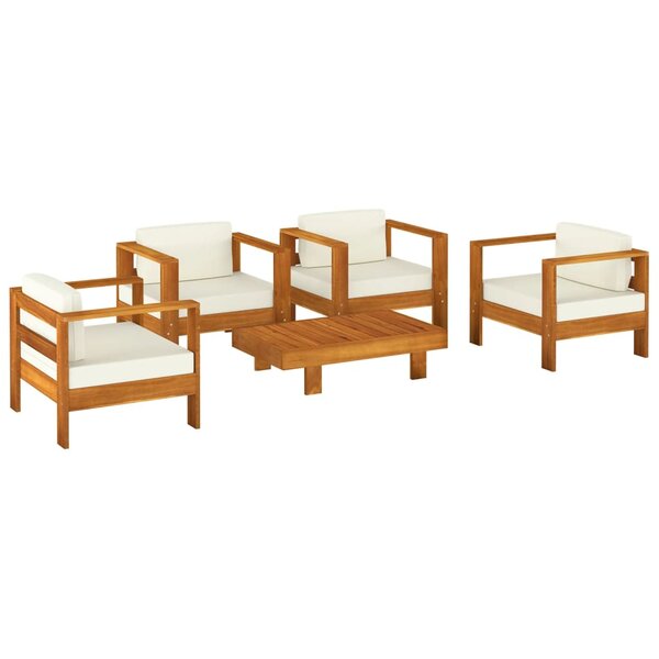 vidaXL Salon de jardin 5 Pièces avec coussins blanc crème Bois massif