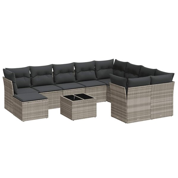 vidaXL Salon de jardin 11 Pièces avec coussins gris clair résine tressée