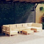 vidaXL Salon de jardin 8 Pièces avec coussins crème Bois de pin massif