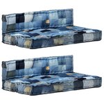 vidaXL Coussins de canapé palette 2 Pièces Bleu Patchwork en denim