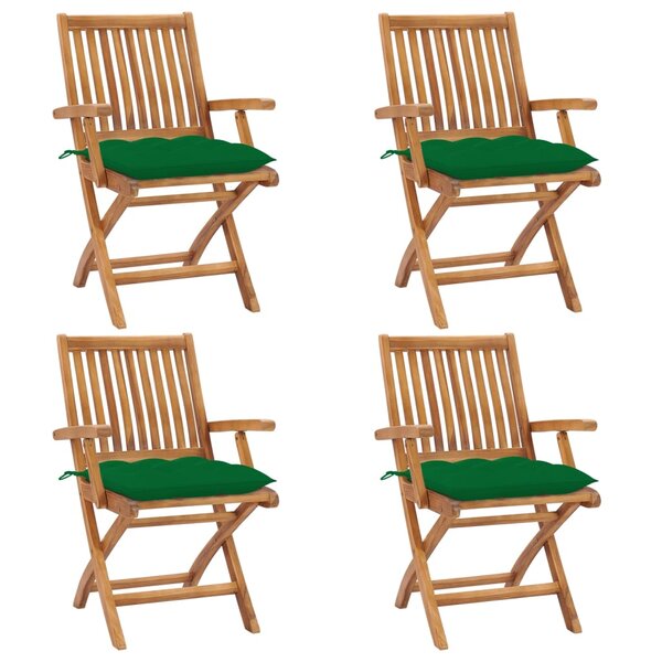 vidaXL Chaises pliables de jardin avec coussins 4 Pièces Teck solide