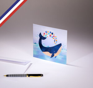 Carte simple baleine et cœurs