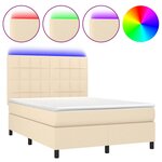 vidaXL Sommier à lattes de lit et matelas et LED Crème 140x190cm Tissu