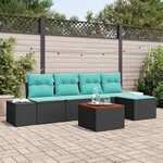 vidaXL Ensemble de canapé de jardin avec coussin 6 Pièces Noir Poly rotin