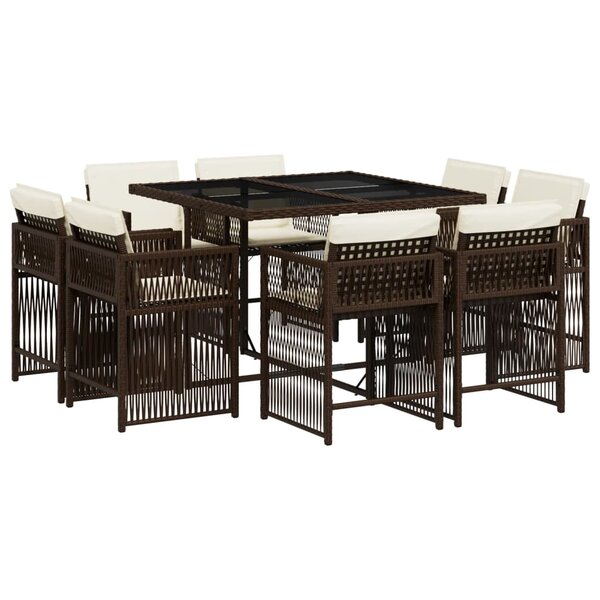 vidaXL Ensemble à manger de jardin et coussins 9 Pièces marron poly rotin