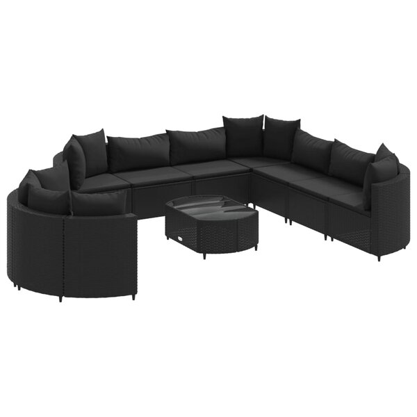 vidaXL Salon de jardin 10 Pièces avec coussins noir résine tressée