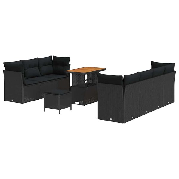 vidaXL Ensemble de canapé de jardin Manuel 10 Pièces Noir 90 x 55 x 71 cm