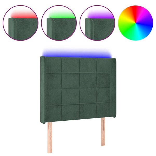 vidaXL Tête de lit à LED Vert foncé 93x16x118/128 cm Velours