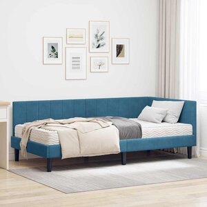 vidaXL Cadre de lit d'angle avec matelas 2 Pièces Bleu Velours