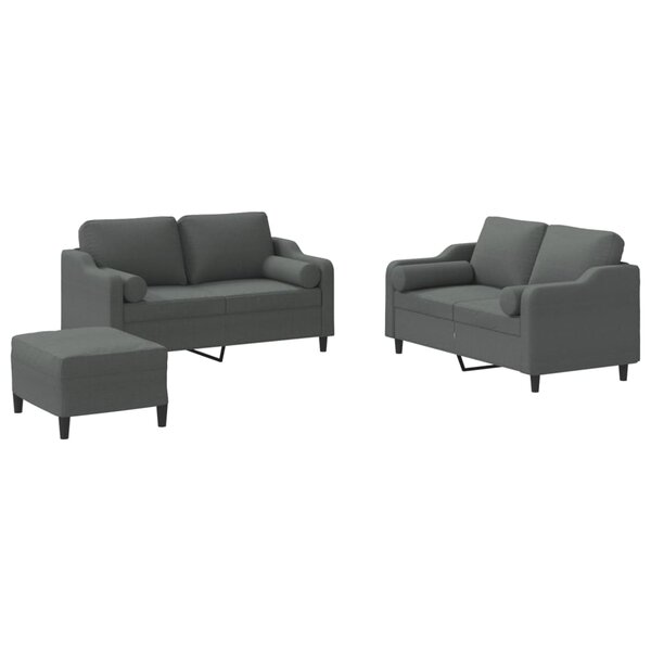vidaXL Ensemble de canapés 3 Pièces coussins gris foncé tissu