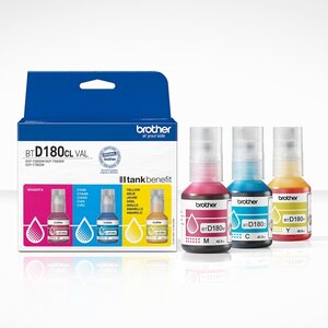 Brother BTD180CLVAL Lot de 3 bouteilles d'encre cyan magenta et jaune