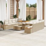 vidaXL Ensemble de Canapé de Jardin 11 Pièces avec Coussins Beige Rattan Poly Acacia