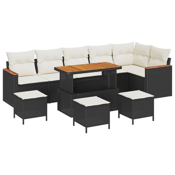 vidaXL Ensemble de canapé de jardin 10 Pièces Noir polyrotin