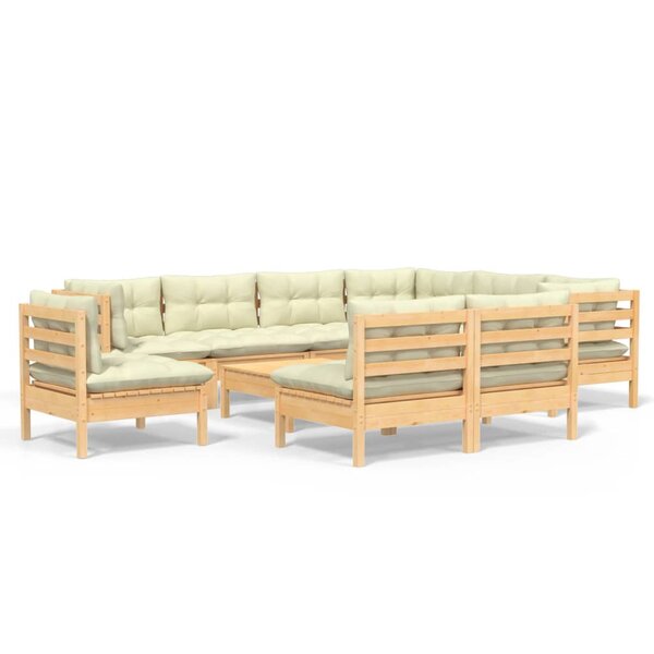 vidaXL Salon de jardin 10 Pièces avec coussins crème bois de pin massif